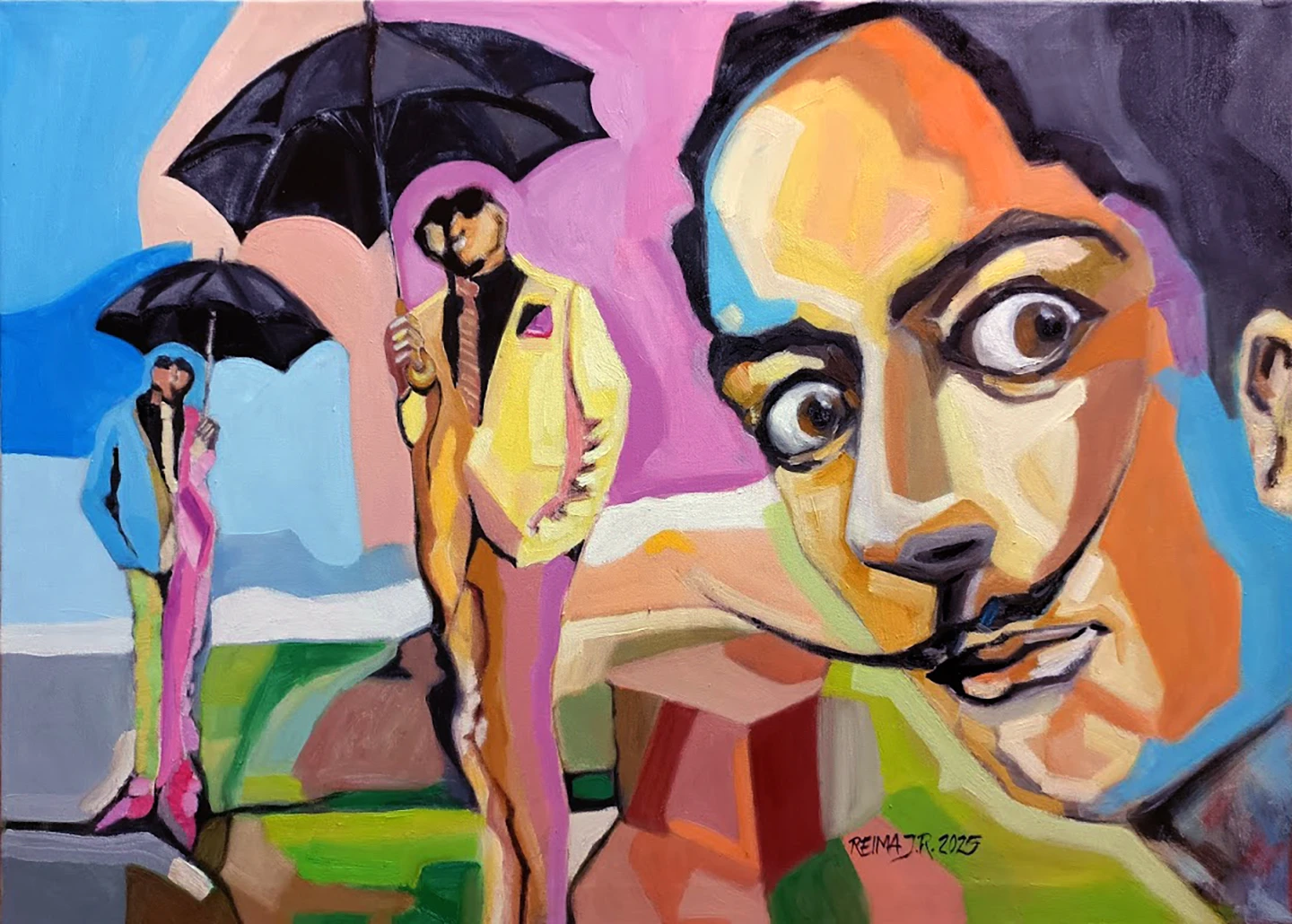 Ombrelli neri La Sape | Reima J.R. 2025 | Oil on canvas | 90x 65 cm | artwork image